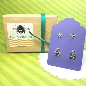 Sterling Silver Earring Set Skulls and Stars